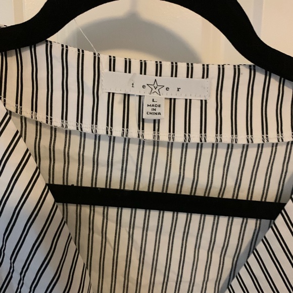 Fever black & white striped wrap blouse with tie L - Picture 3 of 4